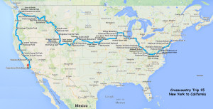 Map of Our 15th Cross-country Itinerary